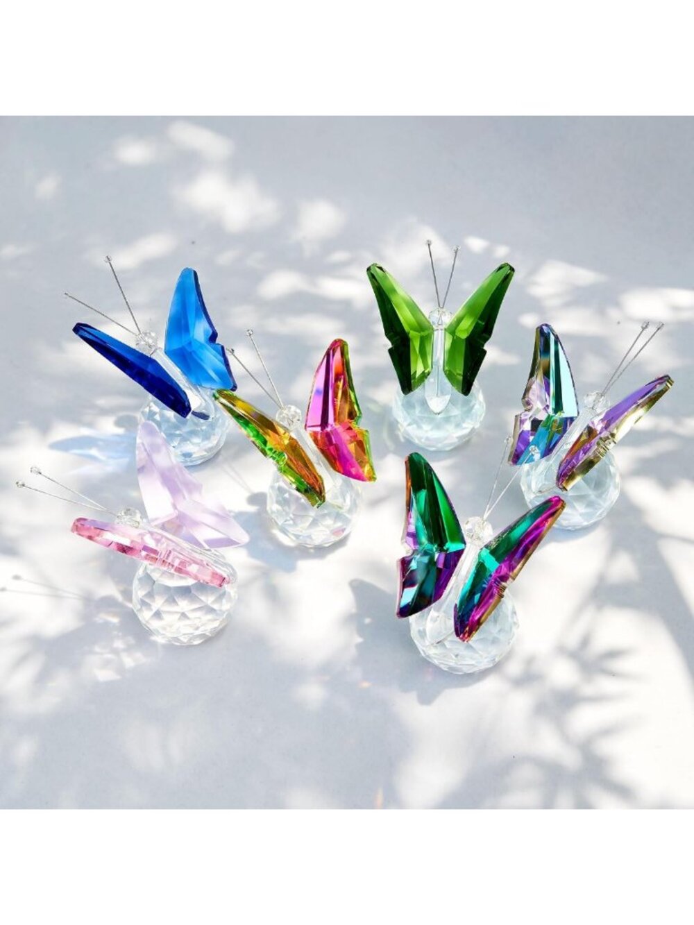 Handcrafted 6-Piece Crystal Butterfly Figurine Set | Glass Animal Decor